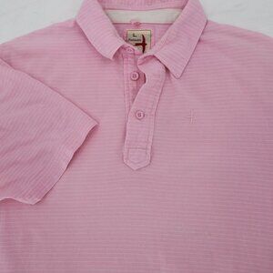 Relwen Polo Shirt Mens large pink White Striped Short Sleeve Cotton logo casual